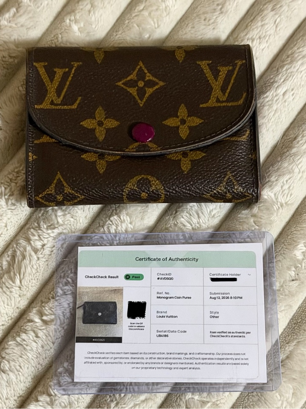 LOUIS VUITTON ROSALIE COIN CARD WALLET WITH COA